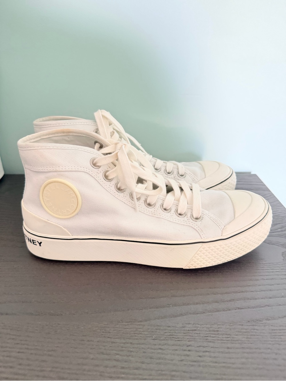 Stella McCartney Cream High-Top Platform Canvas Sneakers